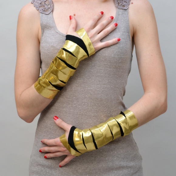 Handmade | Accessories | Cut Out Fingerless Gloves Gold Ripped Arm ...